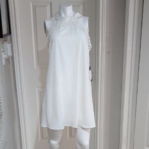 LULUS All My Adoration White Crochet Halter Shift Mini Dress Size Medium NWT
